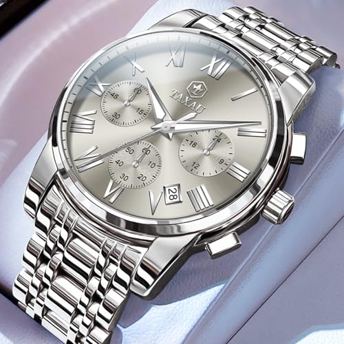 Taxau Men's Chronograph Watch Quartz Stainless Steel Wrist Watch with Date Multi-Function Luxury Dress Watch for Men - Image 4