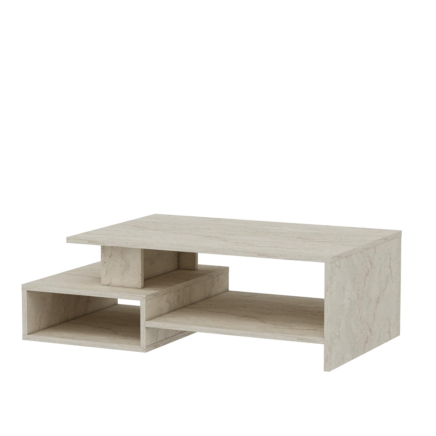 HOMIDEA DUX Couchtisch aus Holz - Wohnzimmertisch - moderner Kaffeetisch in trendigem Design mit Ablage (Travertin)