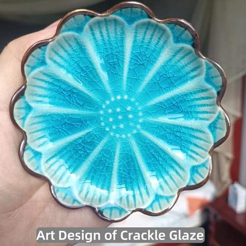 Image of Ceramic Spoon Rest for Stove Top, Flower Cute Spoon Rest for Kitchen Counter, Cooking Spoon Holder for Kitchen Counter, Utensil Rest Spatula Rest Ladle Holder Tong Rest, 1 PC (Cracks Deco, Lake Blue)
