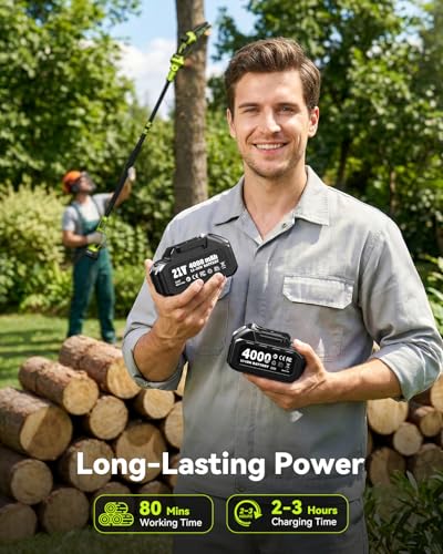 Image of Electric Pole Saw, 6-Inch Cordless Mini Chainsaw with Extension Pole, Extendable to 16 ft, 2x4.0Ah Batteries, Tool-Free Chain Tensiong, Electric Pole Chainsaw for Tree Trimming & Thick Branch Cutting