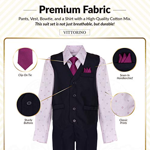 Image of Vittorino Boys 4 Piece Suit Set with Vest, Dress Shirt, Bow Tie, Pants & Pocket Square | Big & Little Kids Formal Apparel