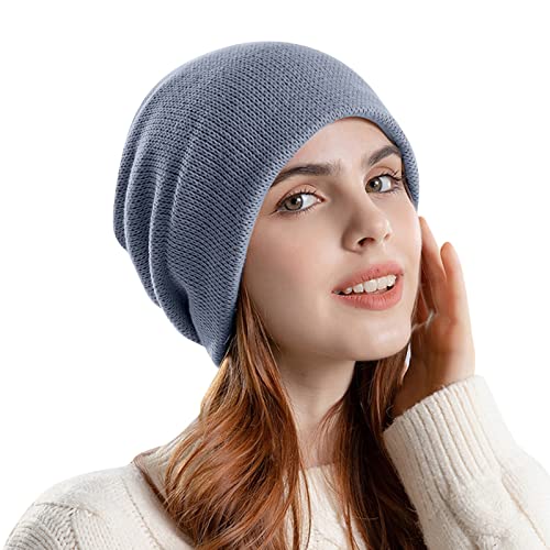 Huakunda Frauen Strickmützen mit Innenfutter Schädelmütze Klassische Schlappmütze Lässige Baggy Beanie für alle Jahreszeiten Outdoor Unisex (grau) Cover