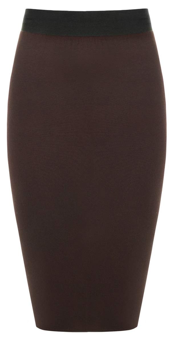 Gostyles Women's Brown Gostyles® Plain & Printed Bodycon Pencil Skirt, Office Casual Wear Stretch Jersey Elastic Waist Midi Skirt (, Xxl)