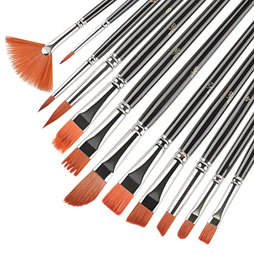 Jowoart 12 Pcs Multi-Functional Short Wood Black Stem For Beginner Gouache Watercolor Acrylic Oil Painting Brush Set Nylon Hair Art Tool thumb #7