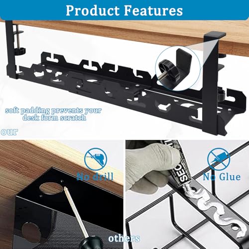 YTACREA Under Desk Cable Management, Expandable 40-74cm Cable Tray No Drill, Under Desk Cable Management Tray - Image 2