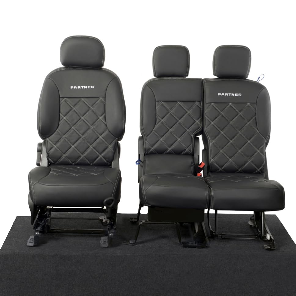UK Custom Covers Compatible With Peugeot Partner Embroidered Seat Covers 2008 On - Select Seat Configuration Below - Leatherette Tailored