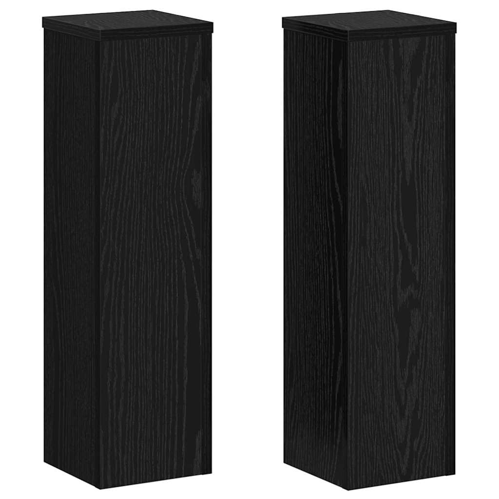 Pflanzenständer 2er Set Holz-Optik - Moderne Pflanzensäule für Wohnzimmer und Terrasse - Eckiges Blumenständer Set, Schwarz Eichen-Optik, 17 x 17 x 60 cm