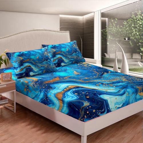Feelyou Blue Smoke Style Marble Bed Sheet Set Queen 3 Pcs for Teen Boys