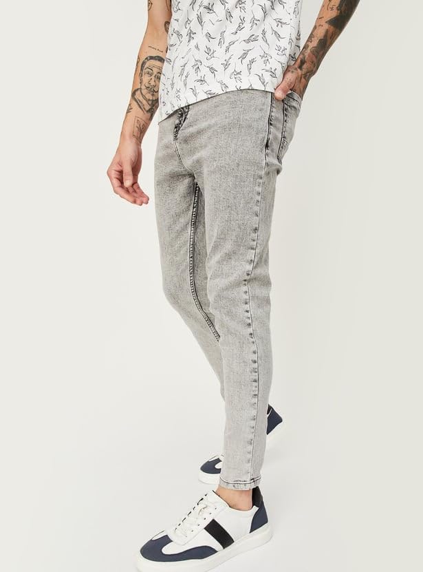 Image of Max Men's Carrot Fit Acid Washed Cotton Blend Jeans