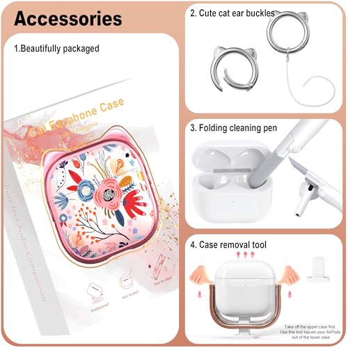 Coque AirPods 4 avec support téléphone étui transparent et or rose