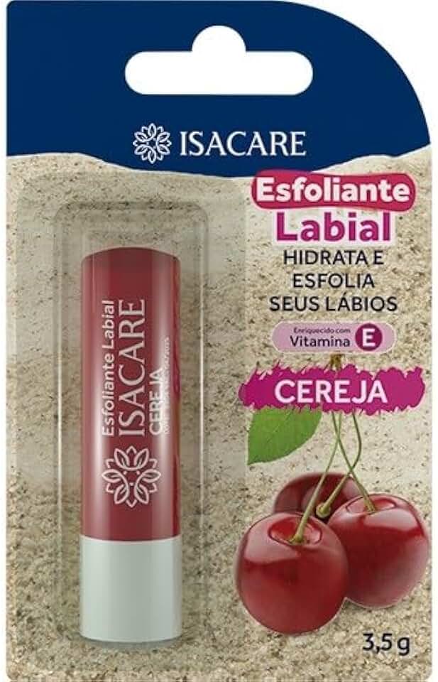 Esfoliante Labial Cereja, Vermelho, Isacare, 3.5 g