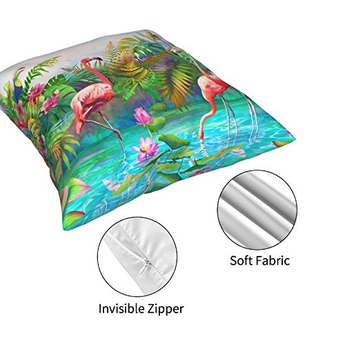 18*18 Set Of 4 Pink Flamingo Tropical Throw Pillow Covers, Cushion Palm Leaves Soft Square Case Home Decorative For Couch Sofa Bed (No Insert) #TOP3