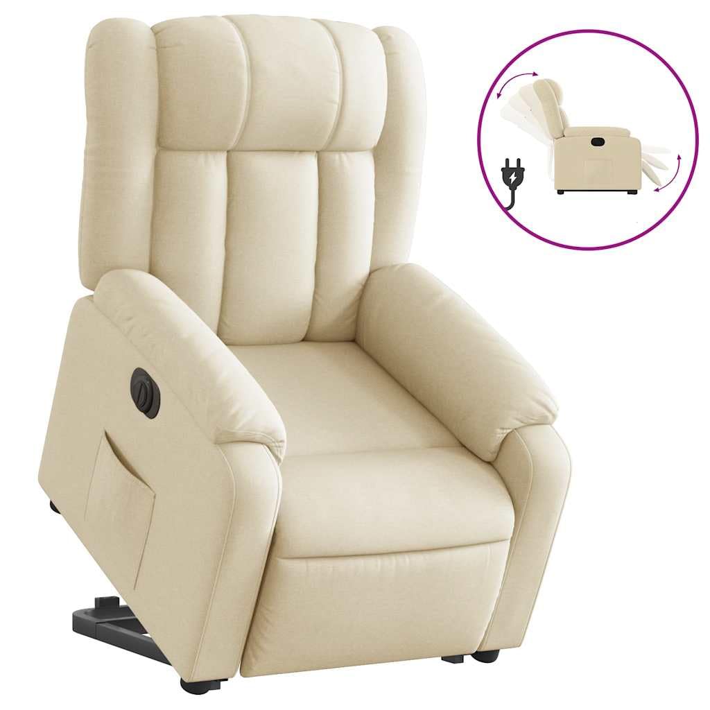 Elektrischer Relaxsessel Creme 78x92x98 cm mit Aufstehhilfe & Liegefunktion bis 135° Bequemer Lesesessel aus Stoff für Wohnzimmer Schlafzimmer und Seniorengerechtes Sitzen
