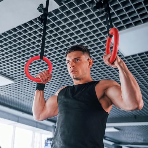 Image of Gymnastic ABS Rings with Heavy Duty Adjustable Strap Capacity with 14.5ft Adjustable Buckle Straps for Cross Fitness Functional Training for Home Gym Full Body Workout