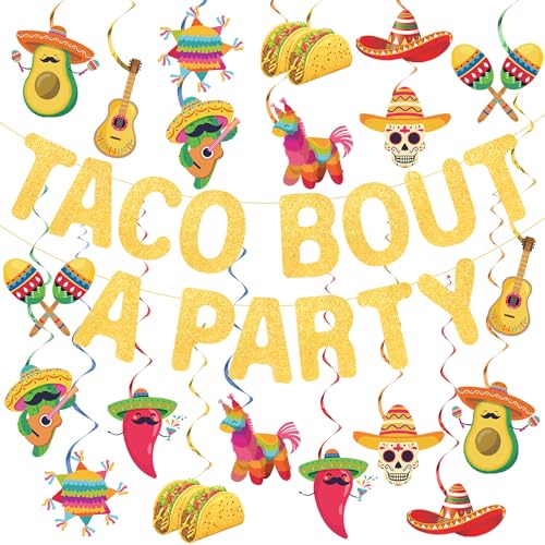 Image of Mexican Taco Bout a Party Decoration Taco Bout a Party Banner Mexican Fiesta Ceiling Hanging Swirls for Fiesta Birthday Cinco De Mayo Decoration