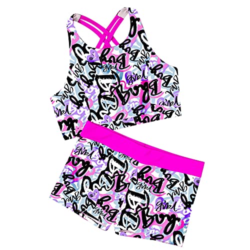 Doomiva Maillots Deux Pièces Enfant Fille Tankini Floral Maillot de Bain Halter Débardeur Haut de Bain et Shorty Respirant Ensemble Bikini de Plage Vêtements Sport Danse 3-16 Ans Z Graffiti 13-14 Ans