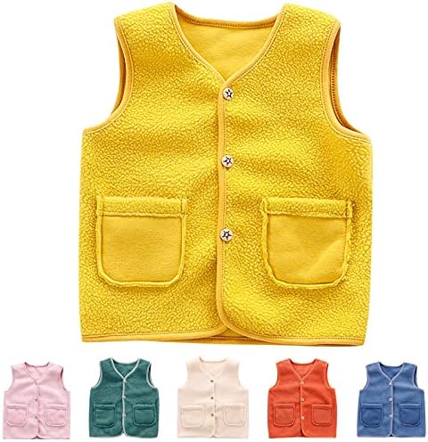 Autumn Kids Boys Girls Cardigan Vest Clothes Winter Baby Fleece Warm Cardigan Waistcoat Solid Color Buckle Vest with Pockets Fleece Coat Unisex Children Buttons Outerwear Cardigan Vest Yellow