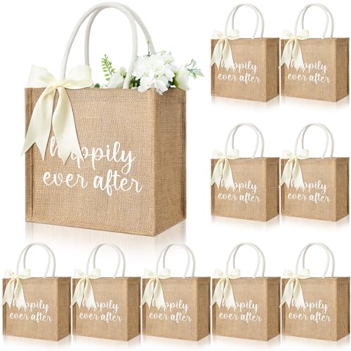 Sac fourre-tout en toile de jute mariage lot de 10 poignées ruban demoiselle d'honneur