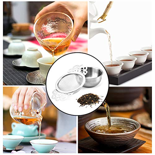 Vankcp 4 Set Tea Strainers with Drip Bowls, Loose Leaf Tea Strainers with Double Winged Handles Extra Fine Mesh Tea Infuser Brew Loose Leaf Tea, Spices, Seasonings - Thumbnail 5