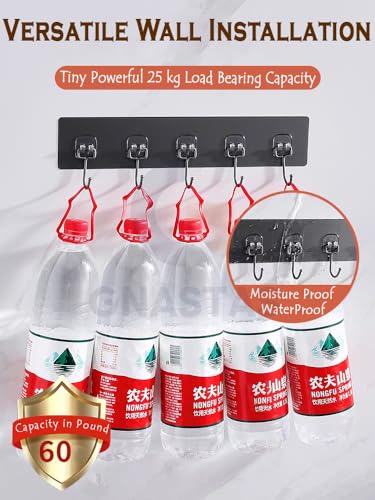 Image of Wall Hook Hanger with 6 Hooks | Heavy Duty Wall Mounted Adhesive Hook Rack for Kitchen, Bathroom, Bedroom & Office | Multipurpose Organizer for Coats, Towels, Keys 1pc (Black)