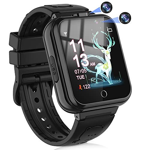 AOYMJRS Kids Smart Watch, 3-12 Year Old Kids Birthday Gifts,Unicorn Theme Dual Camera 24 Games Music Video, HD Touchscreen Learning Smart Watch Toddler Toys for Kids(Black)