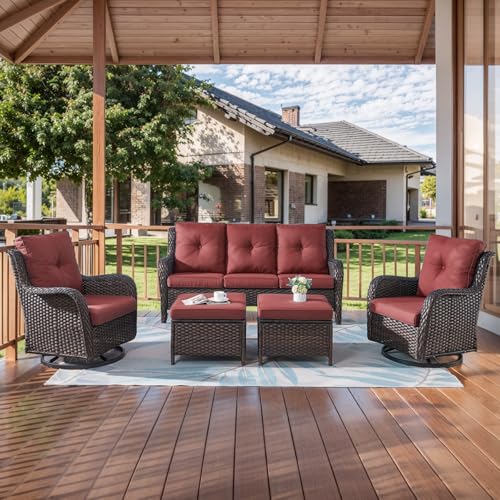 HUMMUH-5-Pieces-Patio-Furniture-Set-Wicker-Outdoor-Sectional-Sofa-with-Swivel-Rocking-ChairsPatio-Ottomans HUMMUH 5 Pieces Patio Furniture Set Wicker Outdoor Sectional Sofa with Swivel Rocking ChairsPatio Ottomans