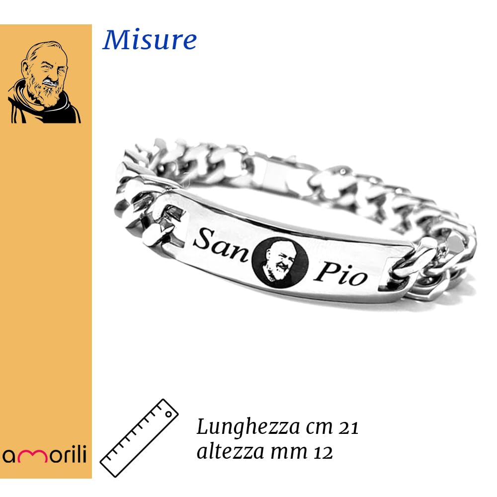 Bracciale Uomo San Padre Pio in Acciaio Inox | Gioiello Religioso Elegante e Resistente | Braccialetto Spirituale di Fede e Protezione | Ispirato a San Pio da Pietrelcina bcc2943