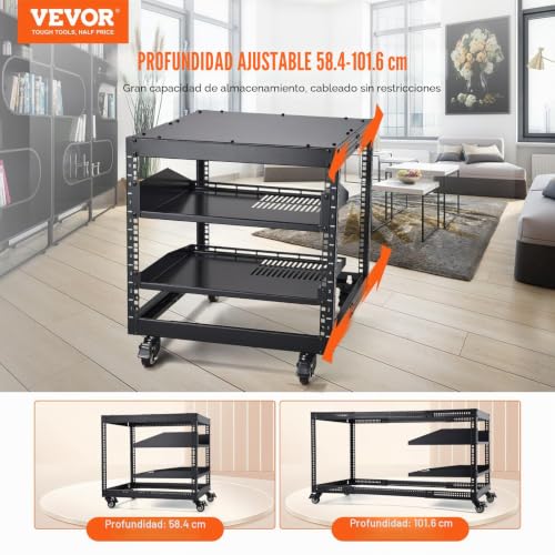 Bastidor de servidor de 9 U ajustable VEVOR para equipos de red y gestión de hardware AV con ruedas 2