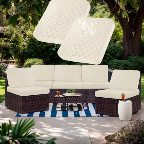 Outdoor Patio Furniture Cover Waterproof Couch Cushion Cover Stretch Jacquard Patio Chair Sofa Cover Individual Cushion Couch Slipcover Furniture Protector (4PCS, Beige) by Elehealthy - Image 7
