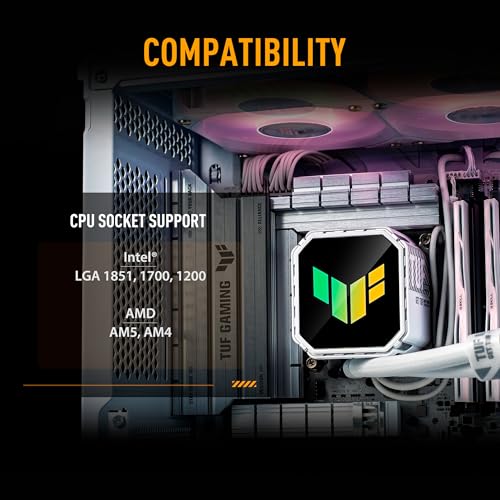 ASUS TUF Gaming LC III 360 ARGB White Edition Refroidisseur de processeur liquide tout-en-un préinstallé, triple ventilateur, tuyaux de 400 mm, Intel LGA 1851, 1700, 1200 et AMD AM5, AM4, éclairage