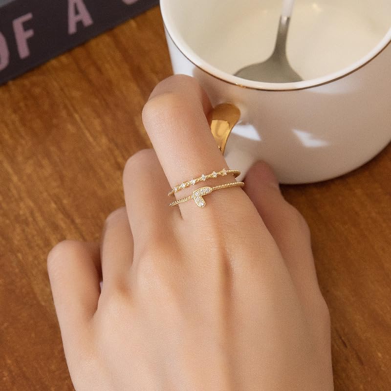 Heart Rings for Women,925 Sterling Silver Eternity Love Heart Promise Statement Ring to Daughter Mother 14K Gold Plated Layered CZ Stackable Open Rings Adjustable Christmas Birthday Jewelry Gift4