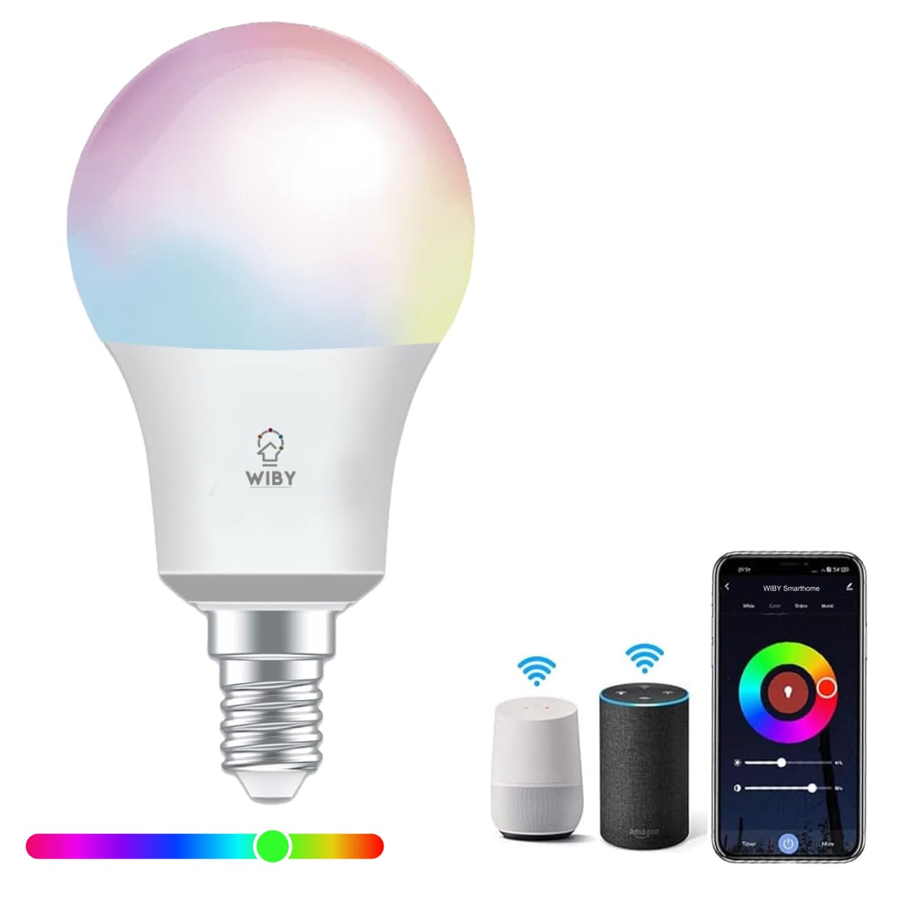 Lampadina LED Smart, Attacco E14, 8W RGBWW, Dimmerabile 2700K/6500K, 806lm, Compatibile con Alexa & Google Home, Controllo App, Wi-Fi 2,4 GHz, 1 unità Rgb-ww 1 unità