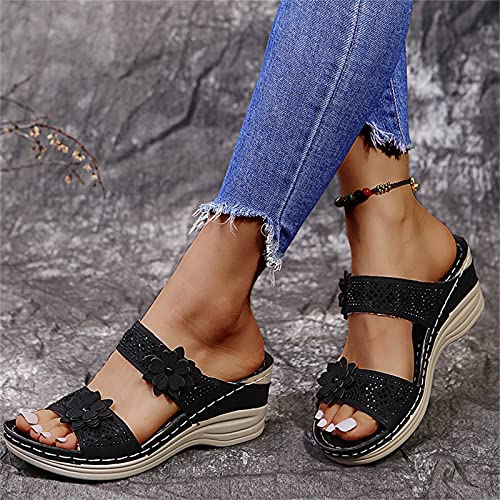 Eduavar Espadrilles For Women Wedge Women's Platform Ankle Strap Sandals Open Toe Studded Wedge Summer Sandals #TOP2
