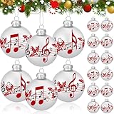 GlikCeil 12 Pcs White Musical Christmas Ornament for Tree 2.4'' Music Notes Balls Music Themed Hanging Ornaments Musical Notes Christmas Ornament Gift Xmas Tree Decorations