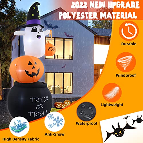 Maoyue 7Ft Halloween Inflatables Outdoor Decorations, Blow Up Trick-Or-Treating White Ghosts Pumpkins With Build-In Led Lights, Holiday Clearance For Indoor, Outdoor, Yard, Garden, Lawn Decorations #TOP1