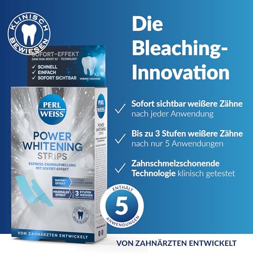 Perlweiss Power Whitening Strips zur Zahnaufhellung - zahnschmelzschonendes Bleaching für weisse Zähne - Teeth Whitening Kit für Zuhause - Zahnverfärbungen entfernen & aufhellen, 10 Strips
