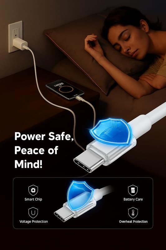 Image of 65W Nothing Original Type C Fast Data Cable Charging Compatible With Phone 2a /2 /Cmf 1 Support Rapidly Charging Power delivery Transfer Cabal for Other USB-C Devices,Earbuds,,Smartphone,Laptop, White