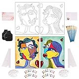 The Purple Toe Picasso Faces Pre Drawn Canvas Painting Kit - 12”x16” (2 Pack) Sip and Paint Kit for Adult’s - Pre-Drawn Canvas Bundle Party Pack - Date Night Painting Gift Celebration