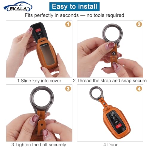 for Toyota Key Fob Cover 4 Buttons Leather Key Case Holder Keychain — view 4