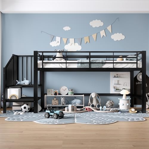 Kebnor Cama alta con espacio de almacenamiento, 90 x 200 cm, color negro