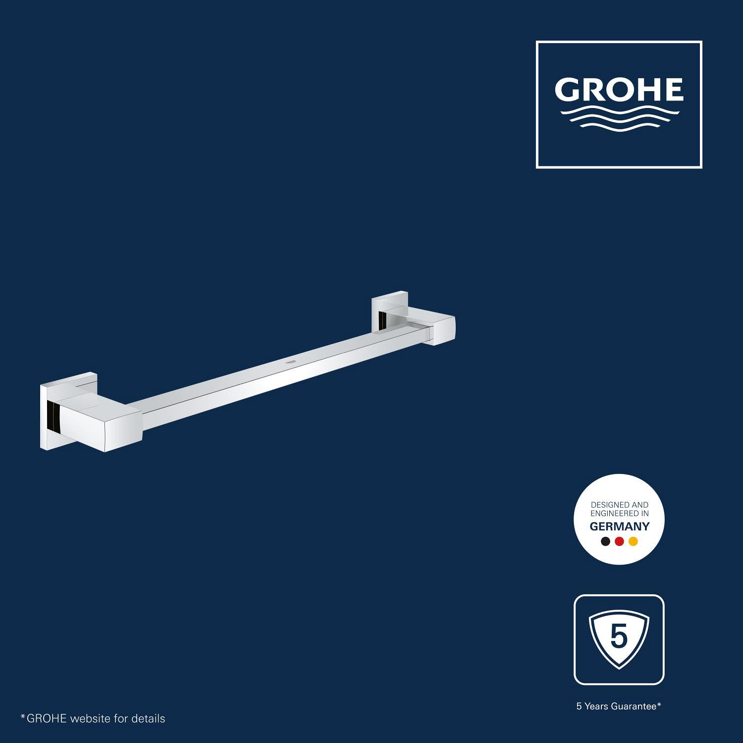 Grohe Start Cube QuickFix - Barra de agarre de 45cm, seguridad en ducha y bañera, cromo, para atornillar con QuickScrew, no pegamento, ref. 41095000