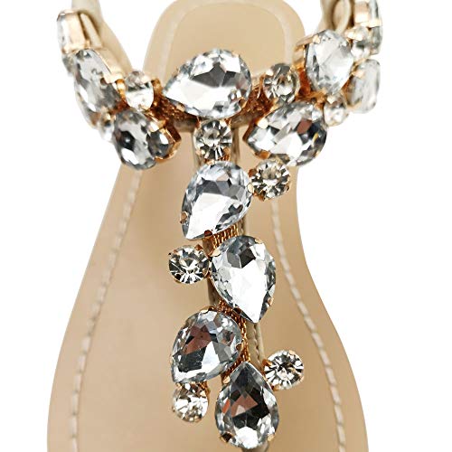 Image of Women's Rhinestone Flat Sandals, Women Flip Flops with Clip Toe RingBeadeed Rhinestone Crystal Jeweled Sandal Shoes for Summer Beach Oceanside Holiday Outdoor