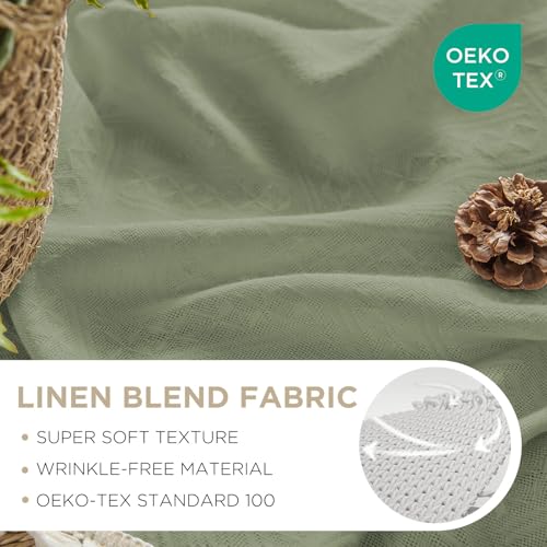 Image of Joydeco Linen Sage Green Boho Curtains 63 Inch, 2 Panels with Tassels | Super Soft Farmhouse Drapes, Semi Sheer Light Filtering, Natural Look for Bedroom Living Room, Modern Boho Decor