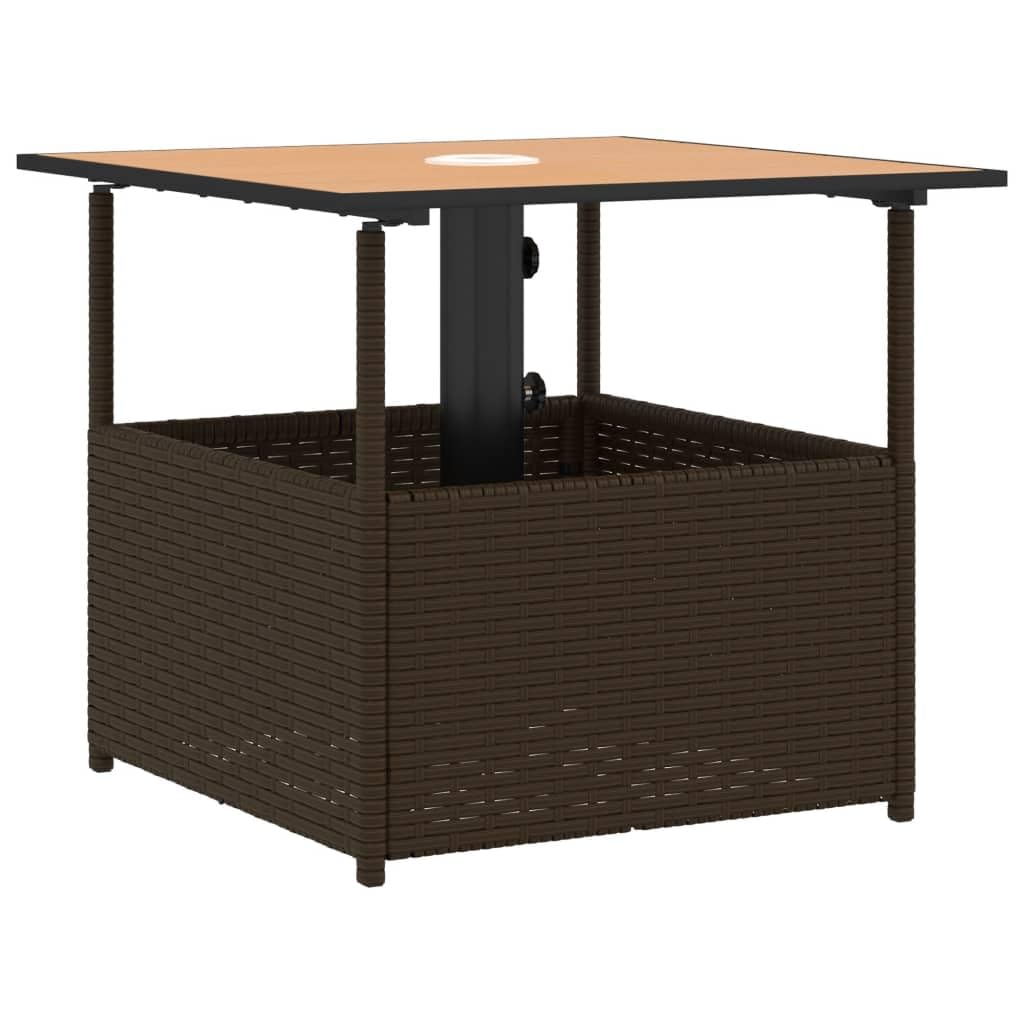 Tavolo da giardino con foro per ombrellone, in polyrattan, marrone, 55 x 55 x 46,5 cm, piccolo tavolo da balcone resistente alle intemperie, pieghevole, stabile come tavolino per terrazza
