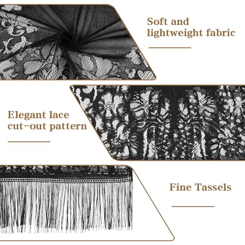 Women's Floral Lace Scarf Shawl with Tassels, Formal Wraps Soft Mesh Fringe Wraps for Wedding Evening Party Dress3