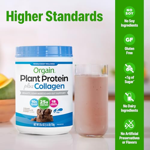 Orgain Organic 25g Protein + 10g Collagen Powder, Chocolate Fudge, 1.6lb - image 3