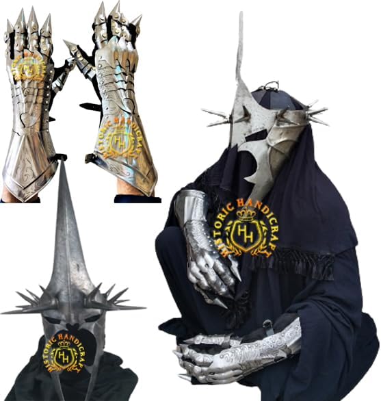 HISTORIC HANDICRAFT Medieval Nazgul Witch King Costume Knight Helmet With Gauntlets Lord Of The Ring Armor Set For Halloween Party Dress Up