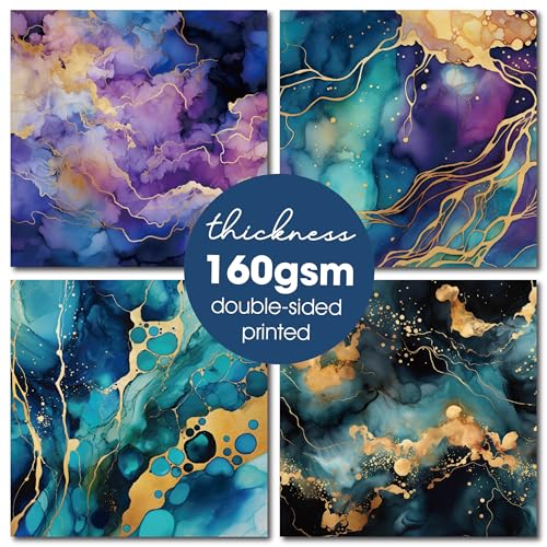 Desecraft 12x12 Dark Marble Scrapbook Cardstock Decorative Paper for Card Making Journaling Planner Origami Decopage Decorative Spring Scrapbook Paper