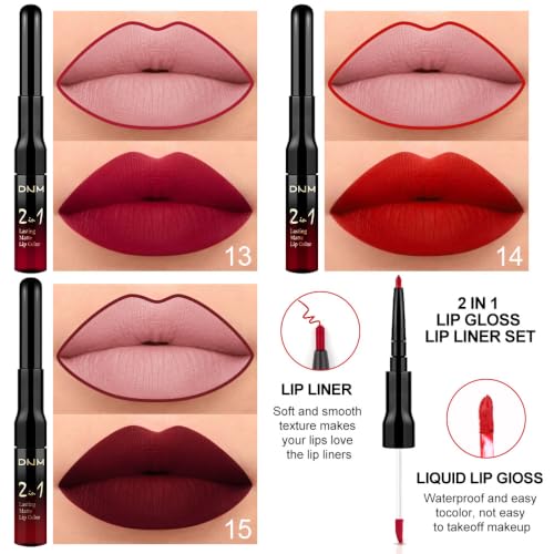 Image of evpct 3Pcs Ruby Bright Dark Deep Red Lip Stain Lipstick with Lip Liner, Burgundy Red Matte Lip Liner and Liquid Lipstick Set for Women Long Lasting Waterproof 24, 24 Hours Lip Sitck Paint