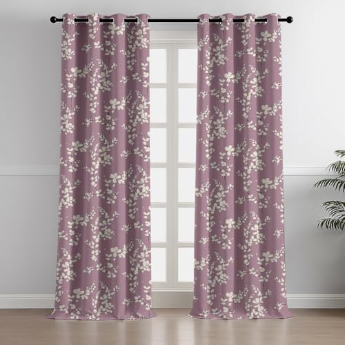 Image of BFAM Floral Print 100% Blackout Curtain with Black Linning at Back, Floral Print Curtains for Living Room /Bedroom Thermal Insulated Energy Saving, Pink Flower, 10FT, Pack of 1 Curtain